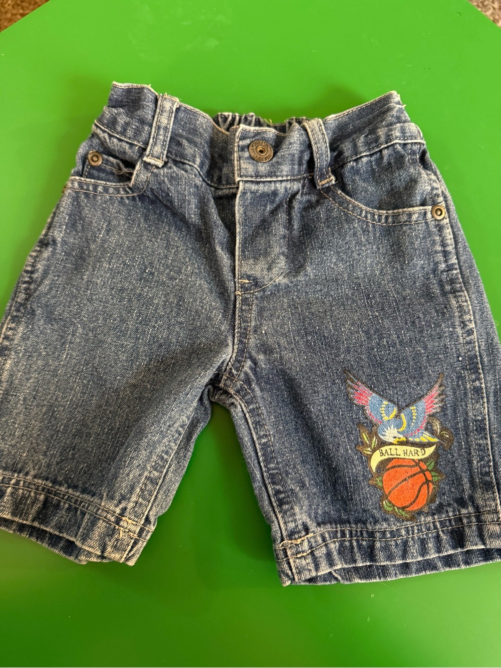 Carter's Denim Shorts with Colorful Basketball Patch - Blue